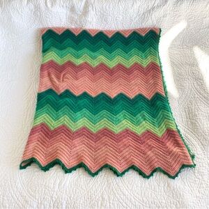 Chevron Hand Crocheted Knit Afghan Throw 47”x 53 1/2”